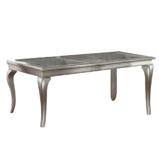 Rectangle Dining Table With Carved Accents - Champagne / Silver
