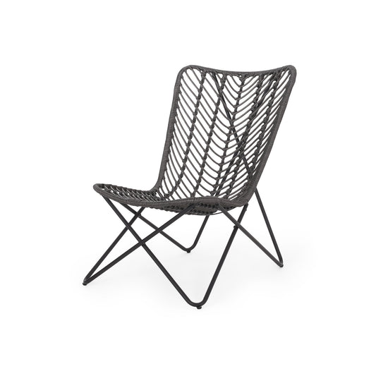 Outdoor Wicker Chair With Geometric Cross Base, (Set of 2) - Gray