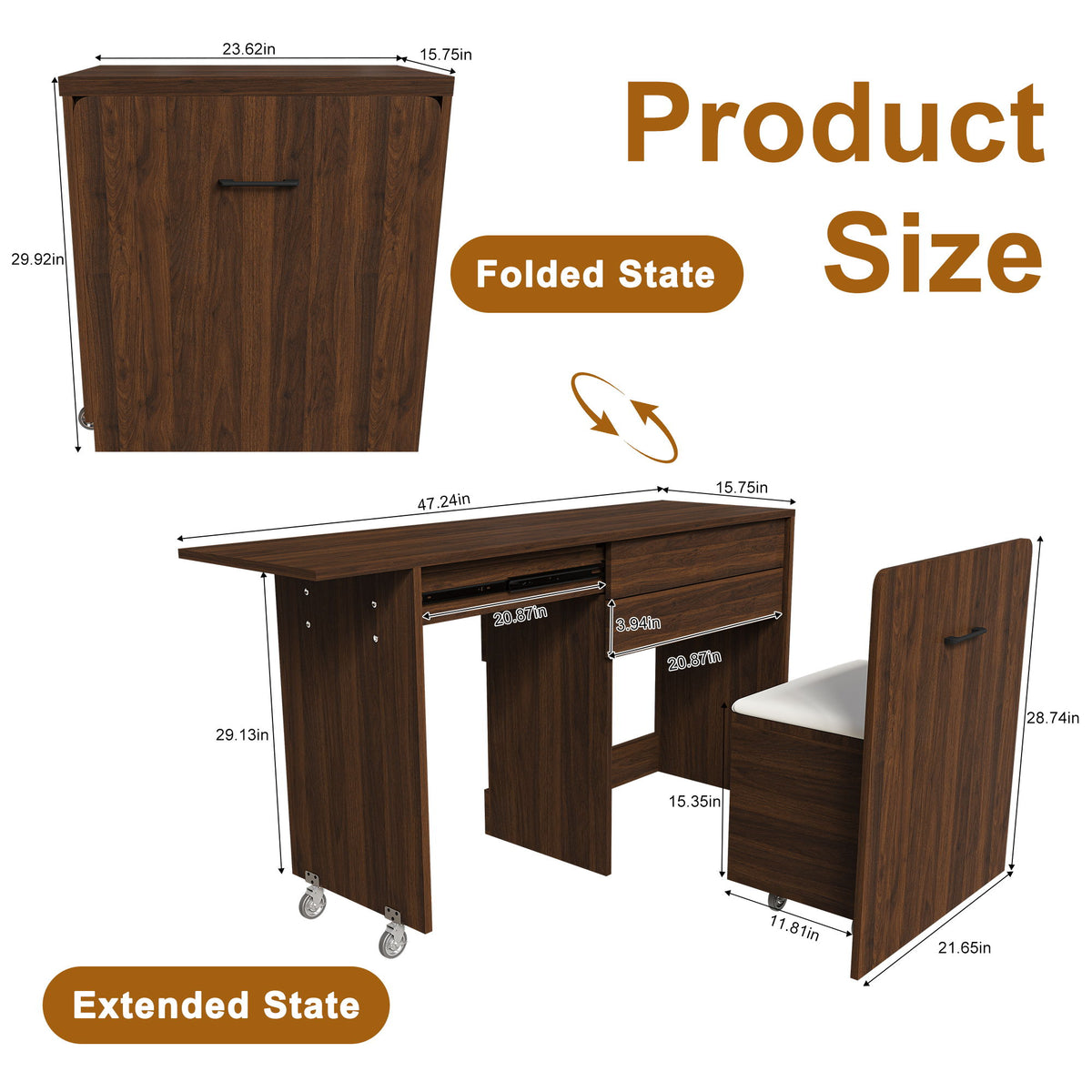 Folding Desk With Mirror And Storage Stol For Bedroom