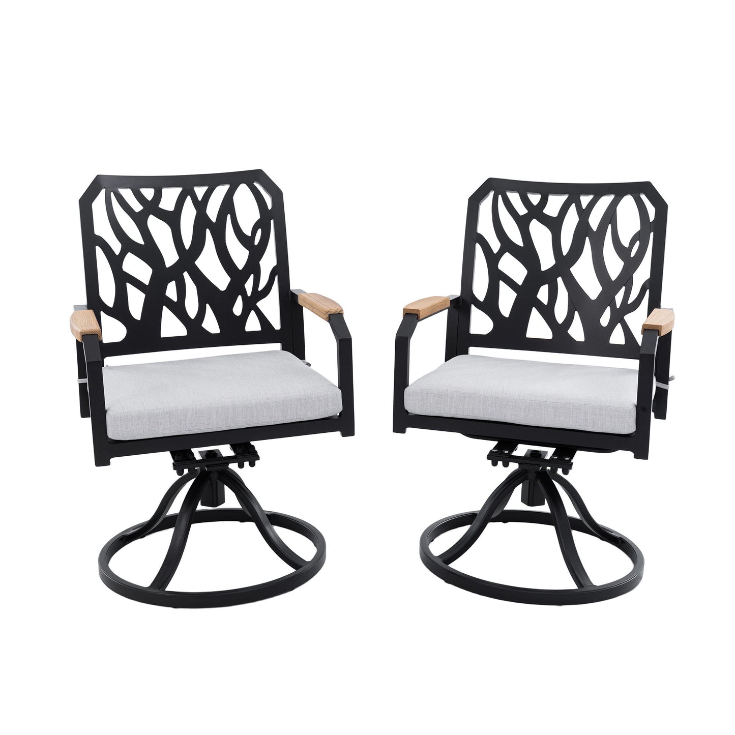 Outdoor Patio Swivel Rocker With Outdoor Grade Sunbrella Cushions, Branch Like Backrest (Set of 2) - Bourbon Brown