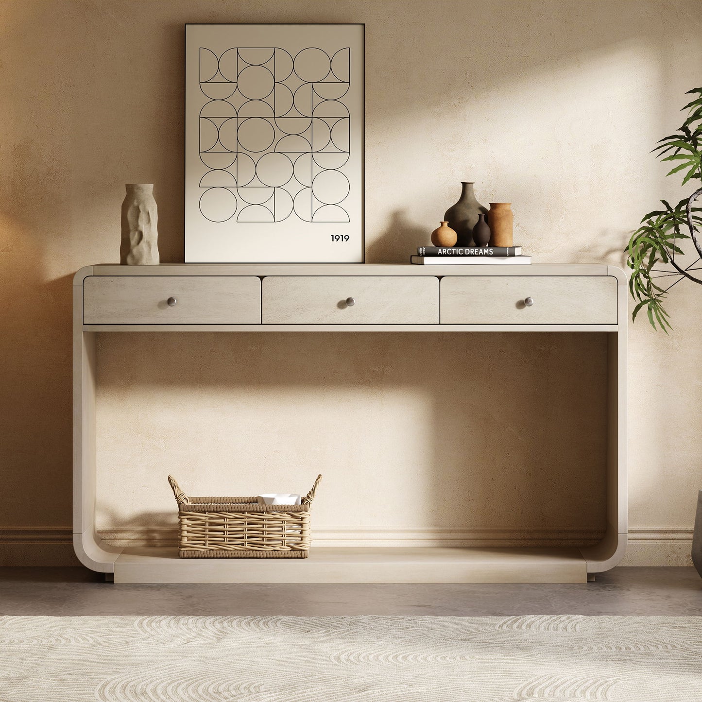 onsole Table With 3 Drawers And Display Shelf