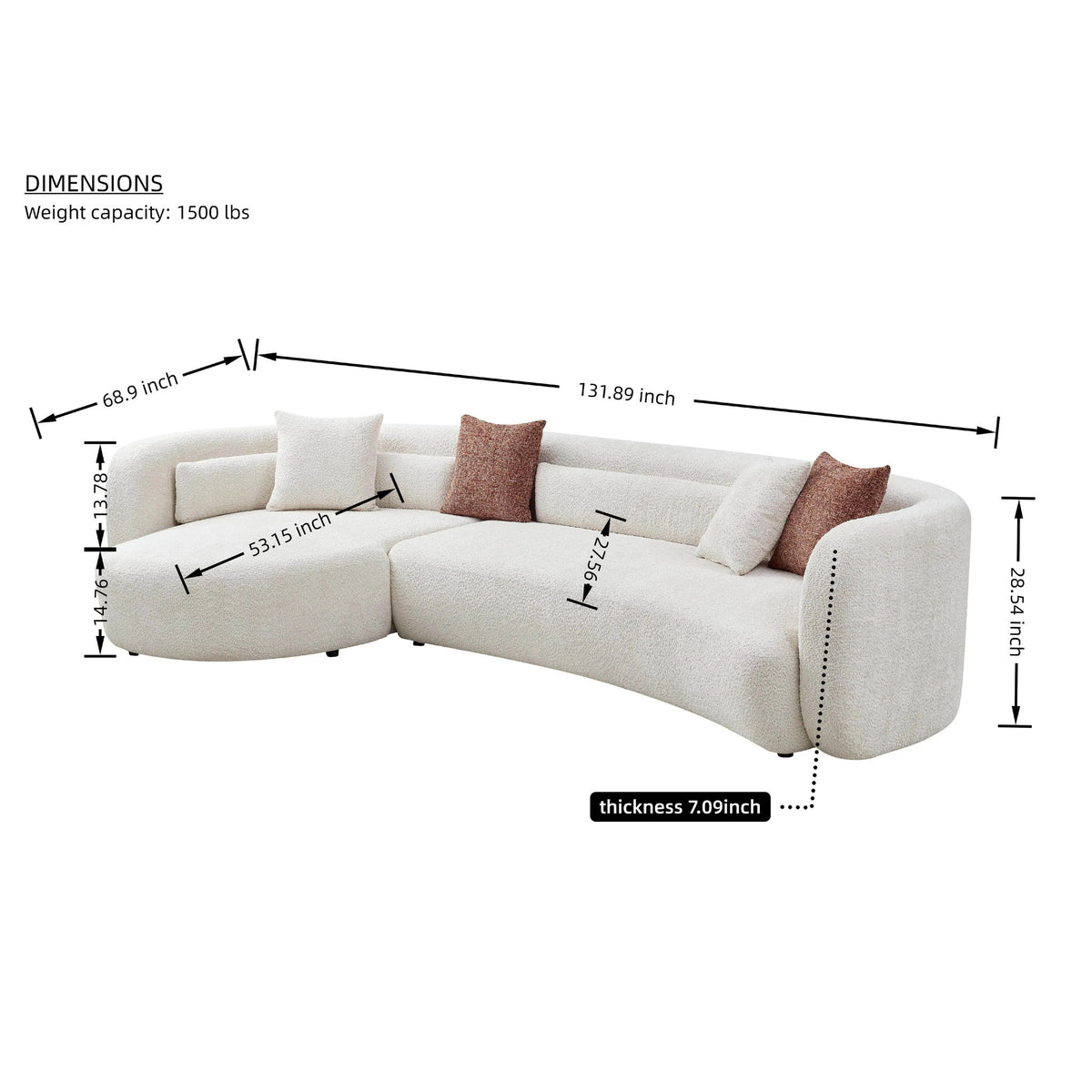 Curved Sectional Sofa, L - Shape Modular Chaise