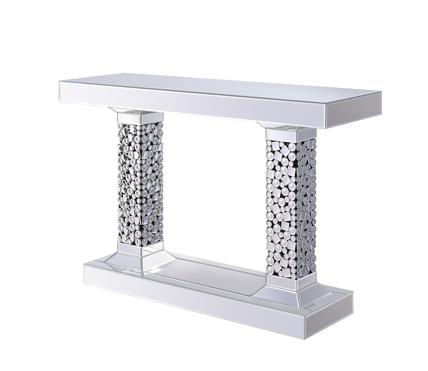 Lachina - Glam Mirrored Faux Gems Console Table - Silver