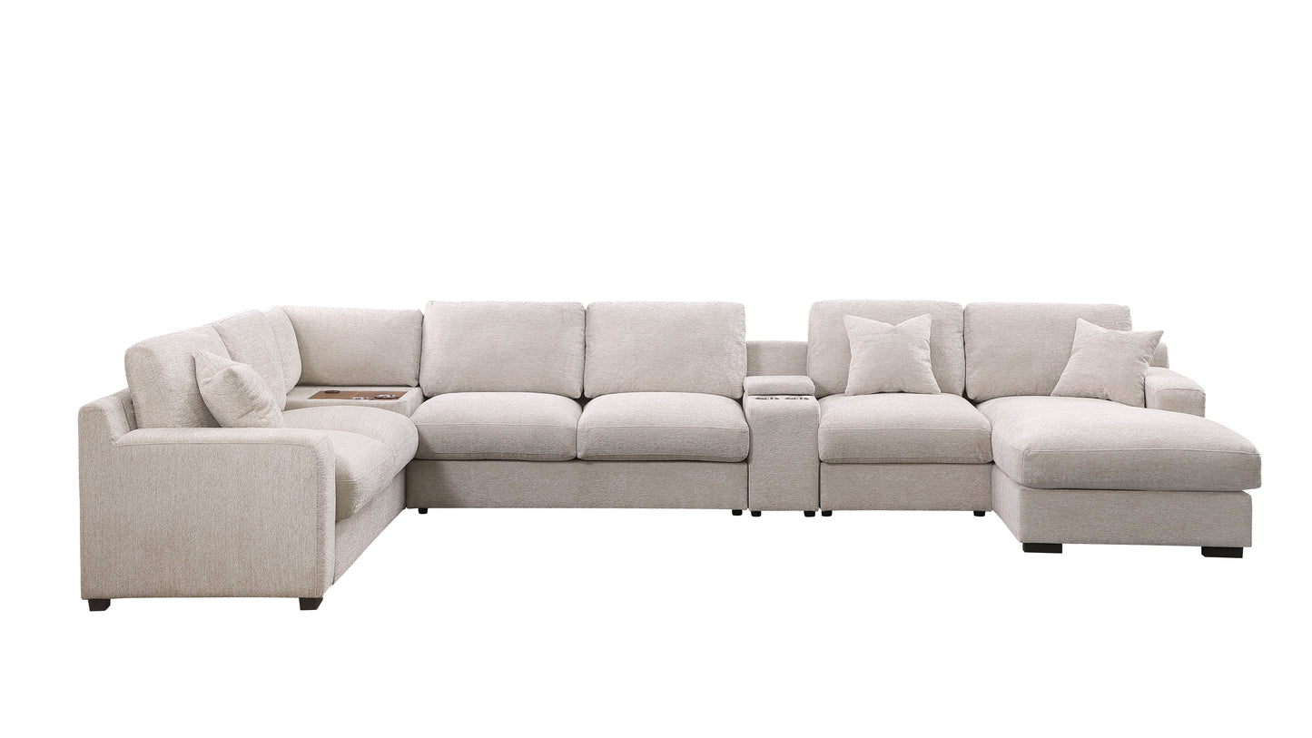 Celine - Chenille Fabric Corner Sectional Sofa With Right-Facing Chaise, Cupholders, And Charging Ports