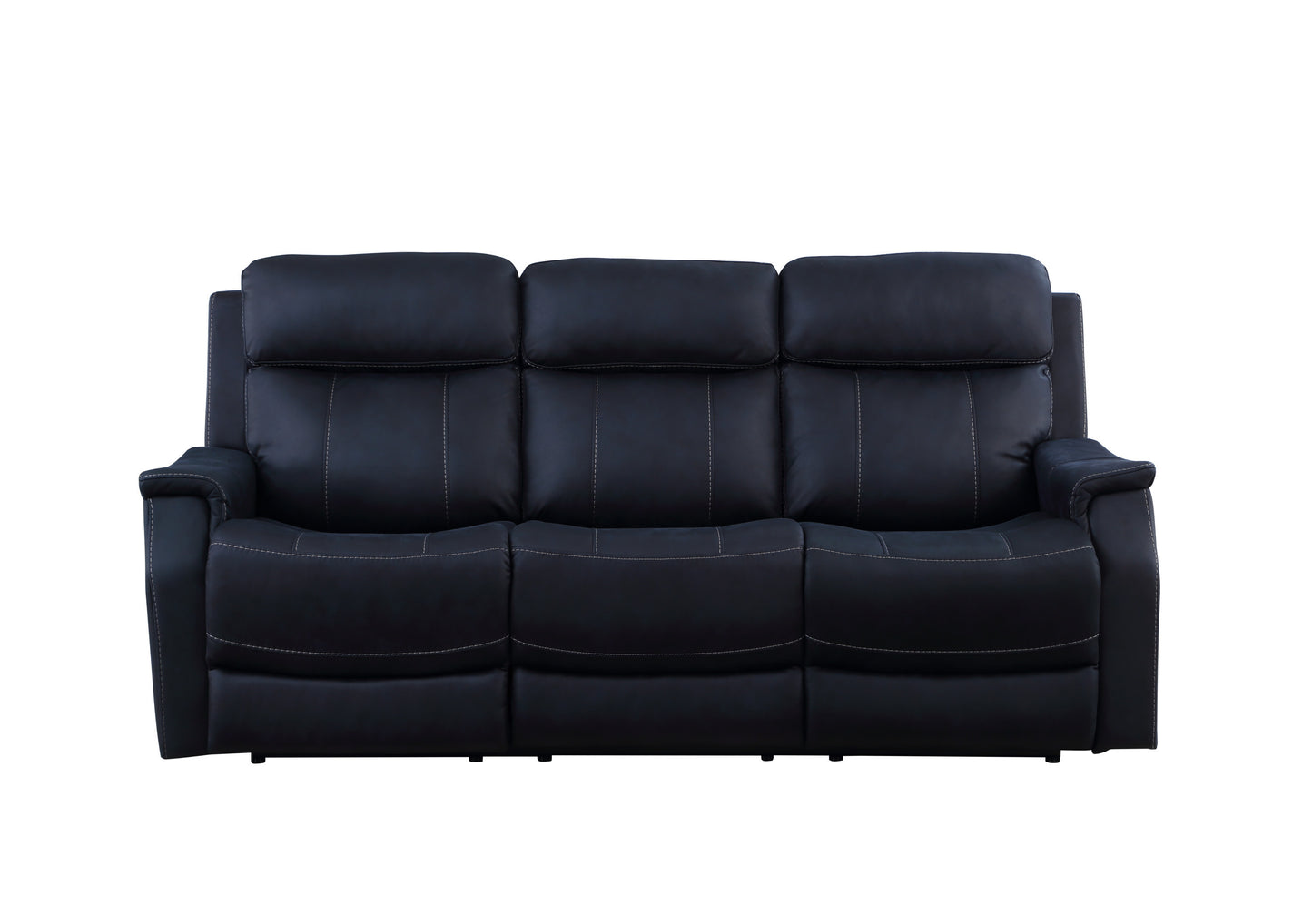 Tailored Dual-Power Reclining Sofa - Nubuck Leather-Like Cover, Power Headrest, Power Footrest - Contemporary Design, Hand-Stitching Details