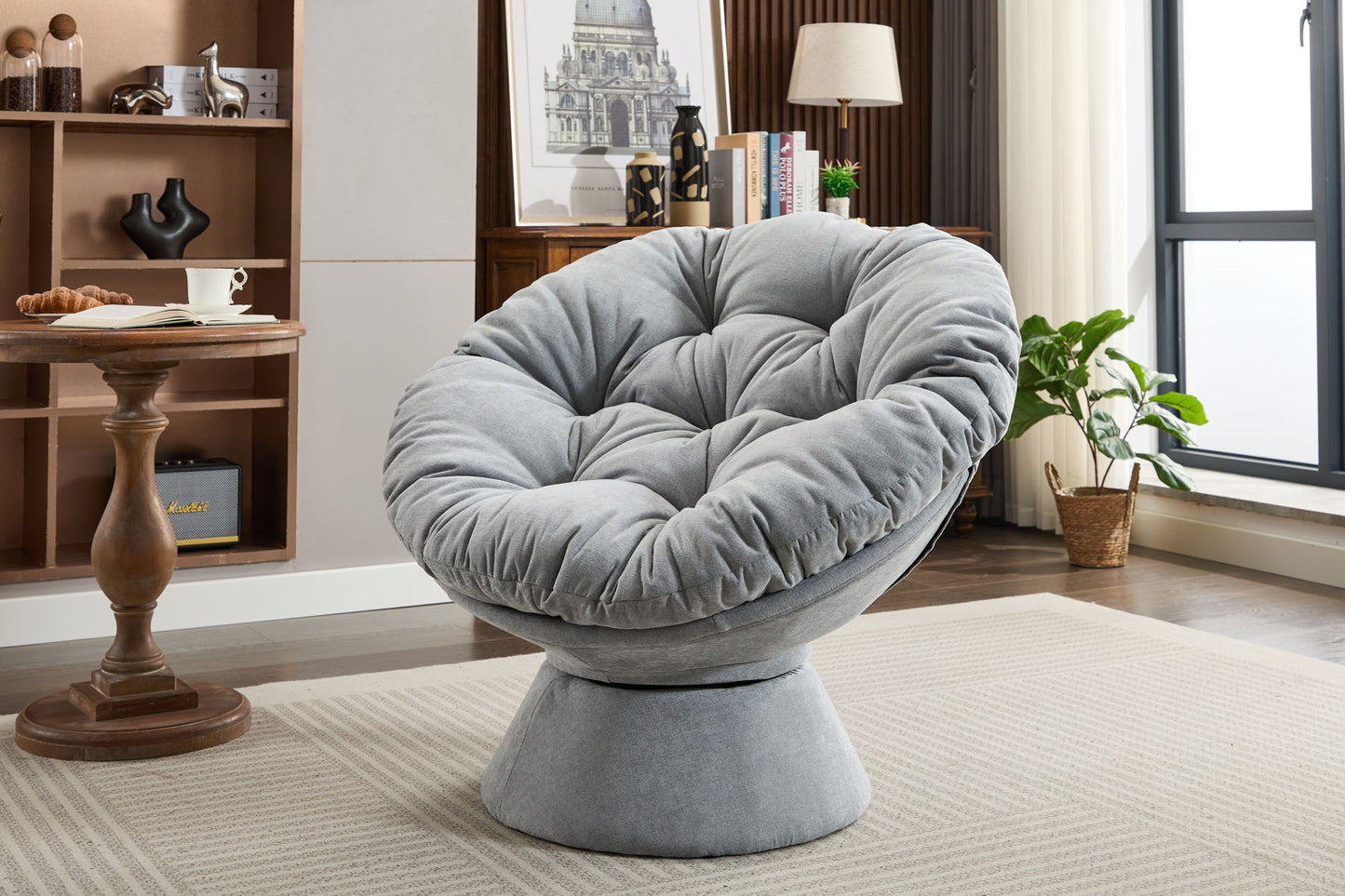 Oversized Swivel Accent Chair, 360 Swivel Barrel Chair, Papasan Chair For Living Room Bedroom