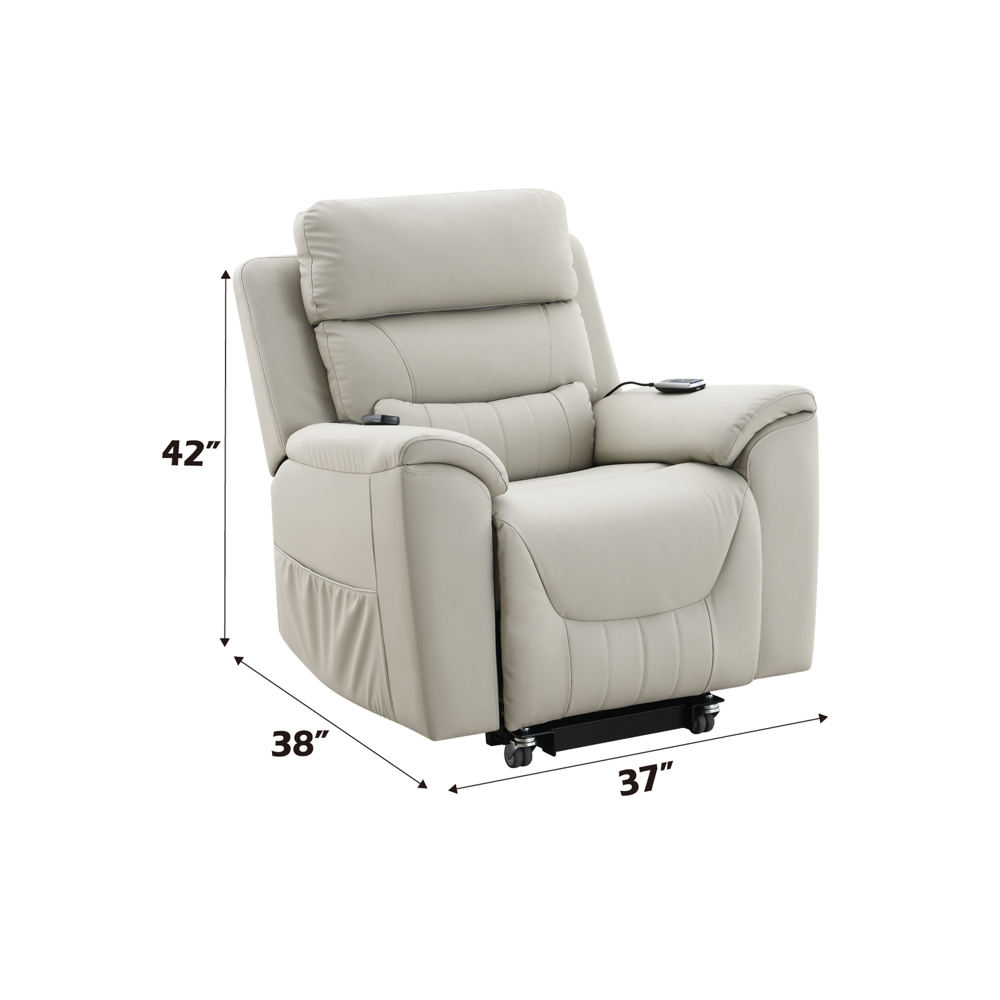 Marsha Light Gray Silicone Synthetic Leather Power Motion Recliner with Lift, Heating & Massage Chair