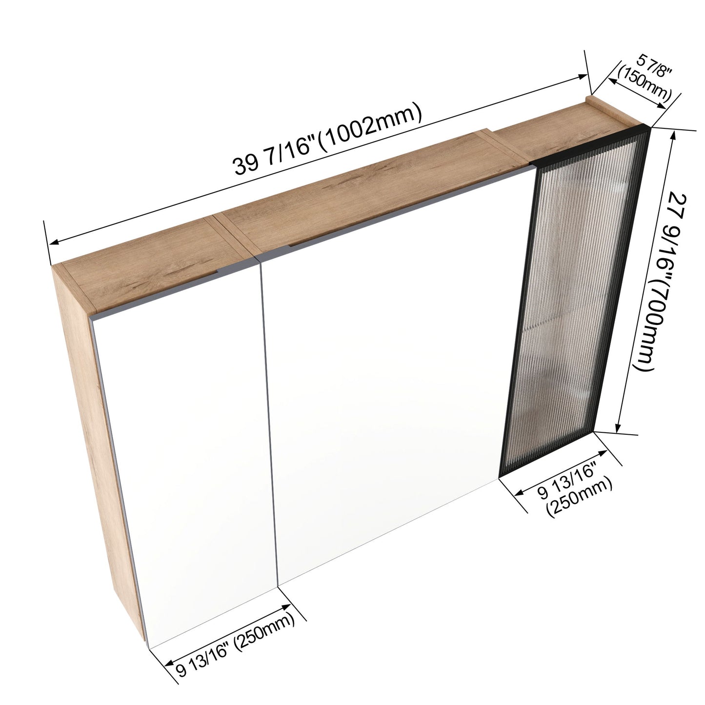 Wall Mounted Bathroom Mirror Cabinet With Soft Close Door, Adjustable Shelves - Imitative Oak
