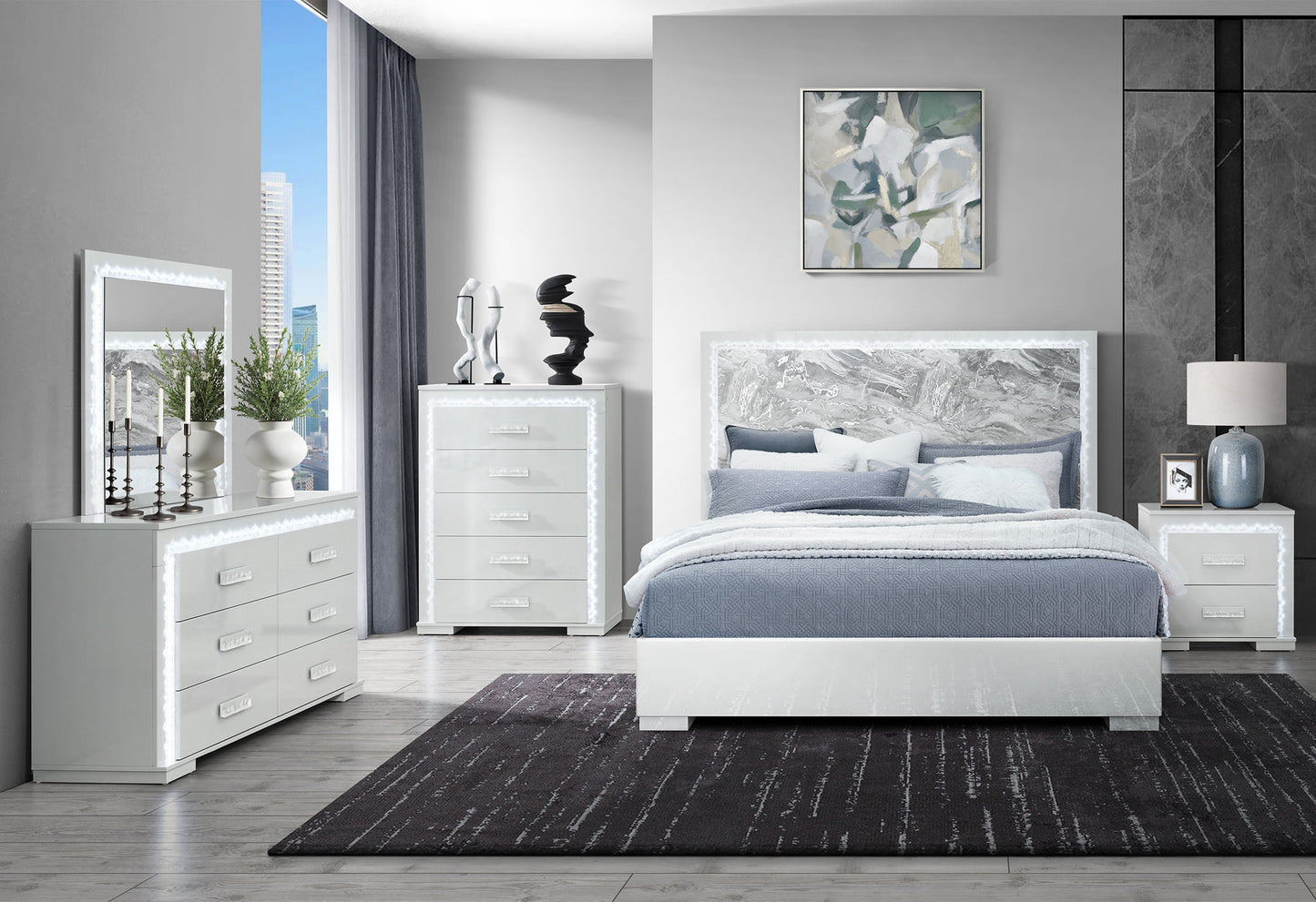 Naomi - King Bed Footboard, Side Rails And Slats - Silver