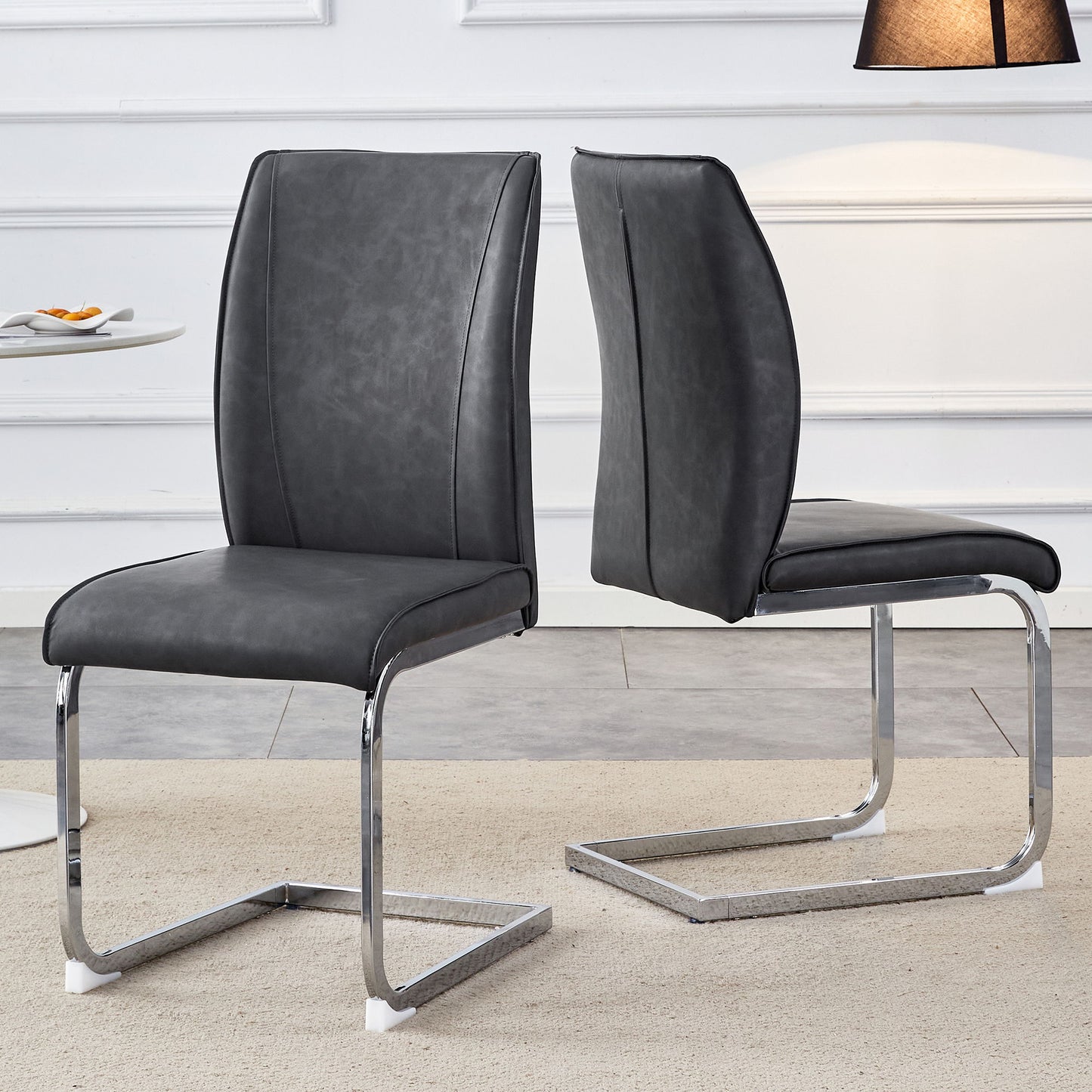 Luxury Simple Arch Chair (Set of 2) Dark High Resilience Dining Chair With Metal LegsMaterial - Dark Gray / Silver