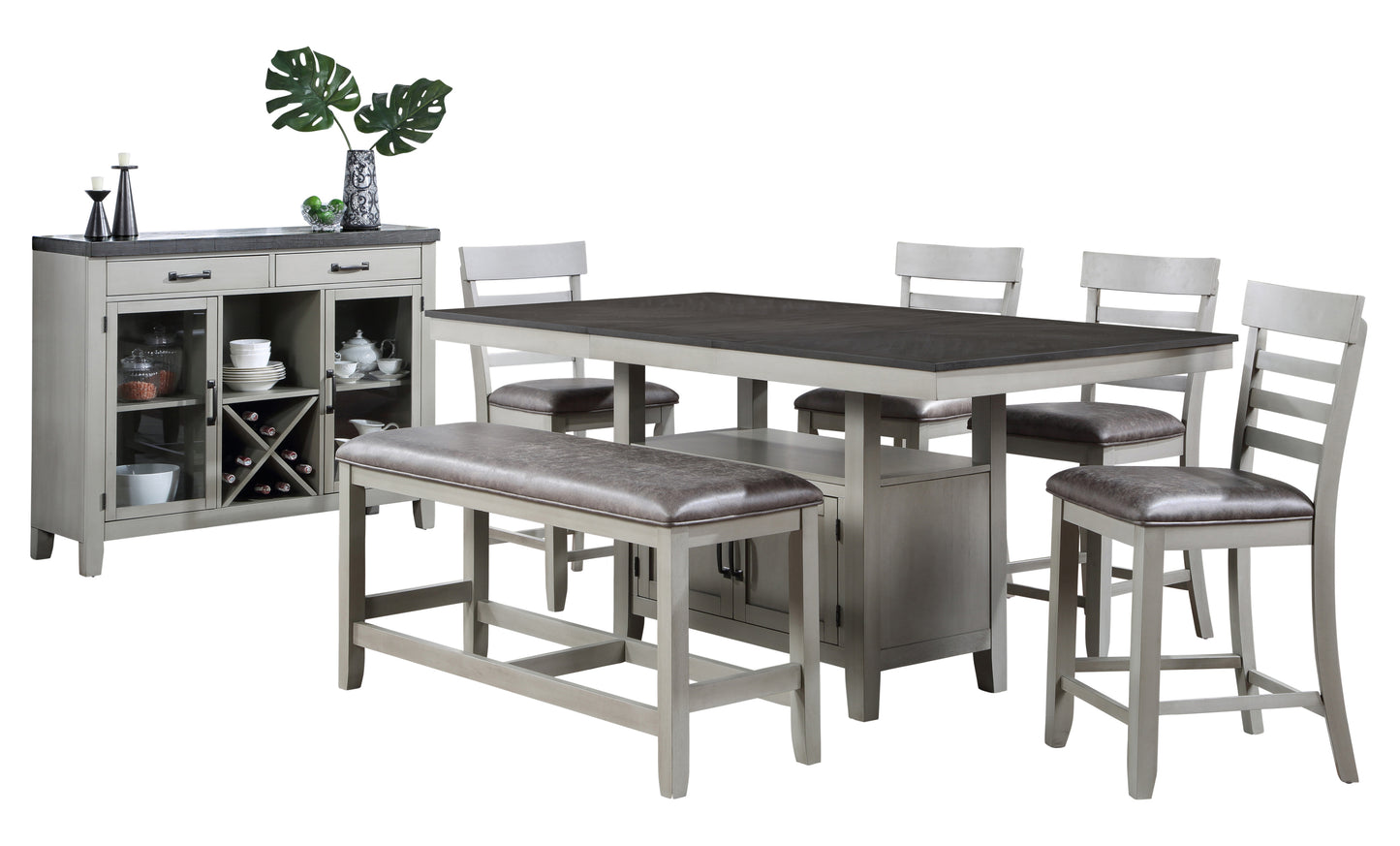 Hyland - 7 Piece Dining Set With Server - Pearl Silver