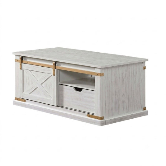 Coffee Table With Storage Drawer And Open Shelves - Antique White / Gold
