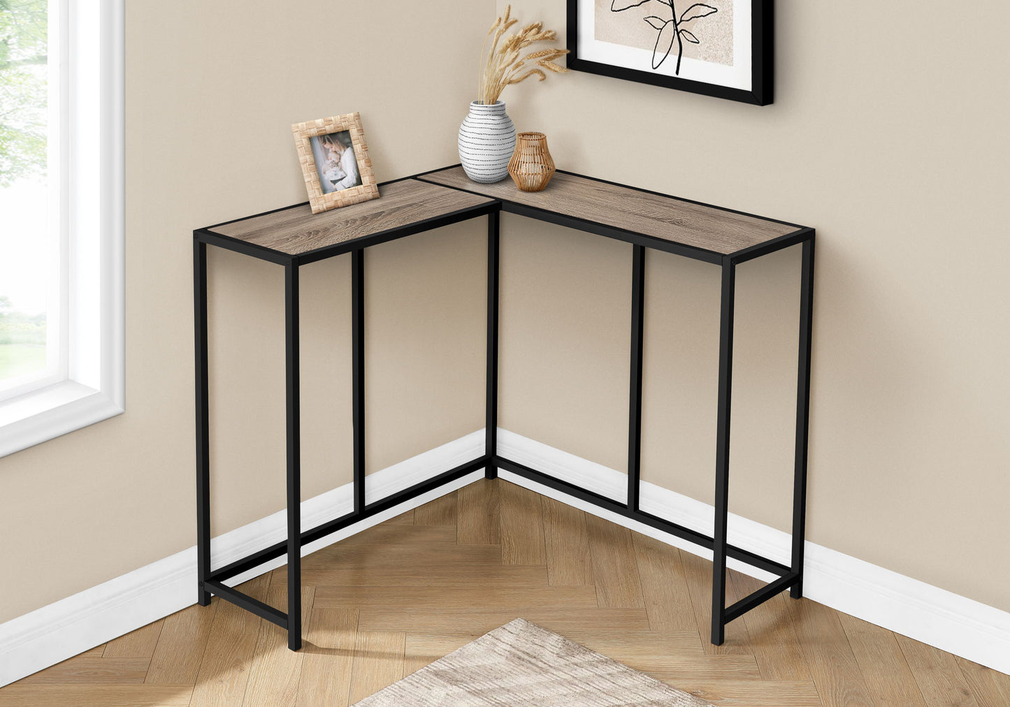 Corner Accent Console Table For Entryway, Unique L-Shaped Design