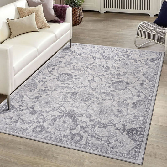 5' x 7' Oriental Non-Shedding Stylish And Stain Resistant Area Rug - Gray / Silver