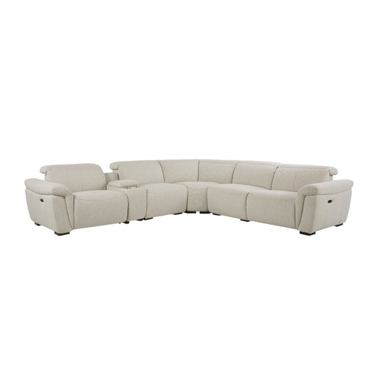 Dayana - Boucle Power Recliner Sectional Sofa For 5 People With Cupholder Console Adjustable Headrest - Beige