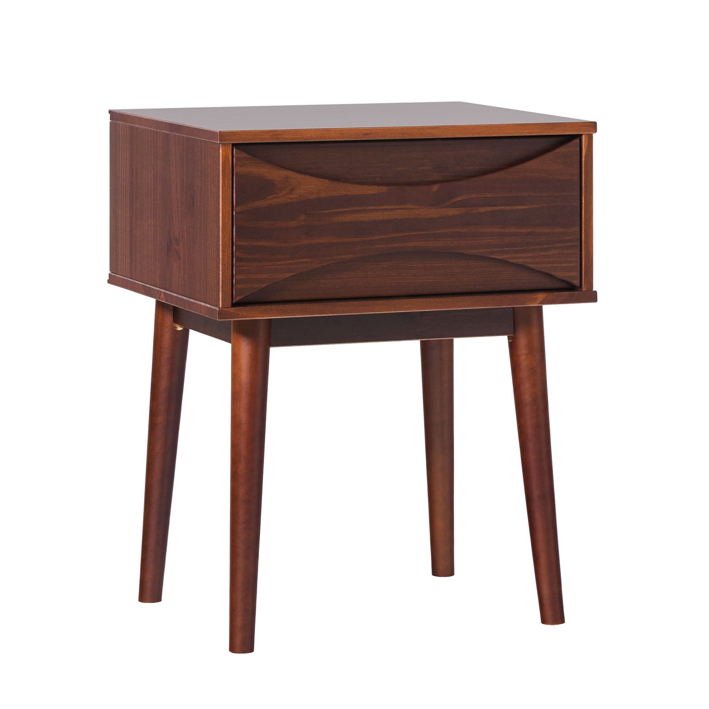 Mid-Century Modern 1 Drawer Solid Wood Nightstand - Walnut