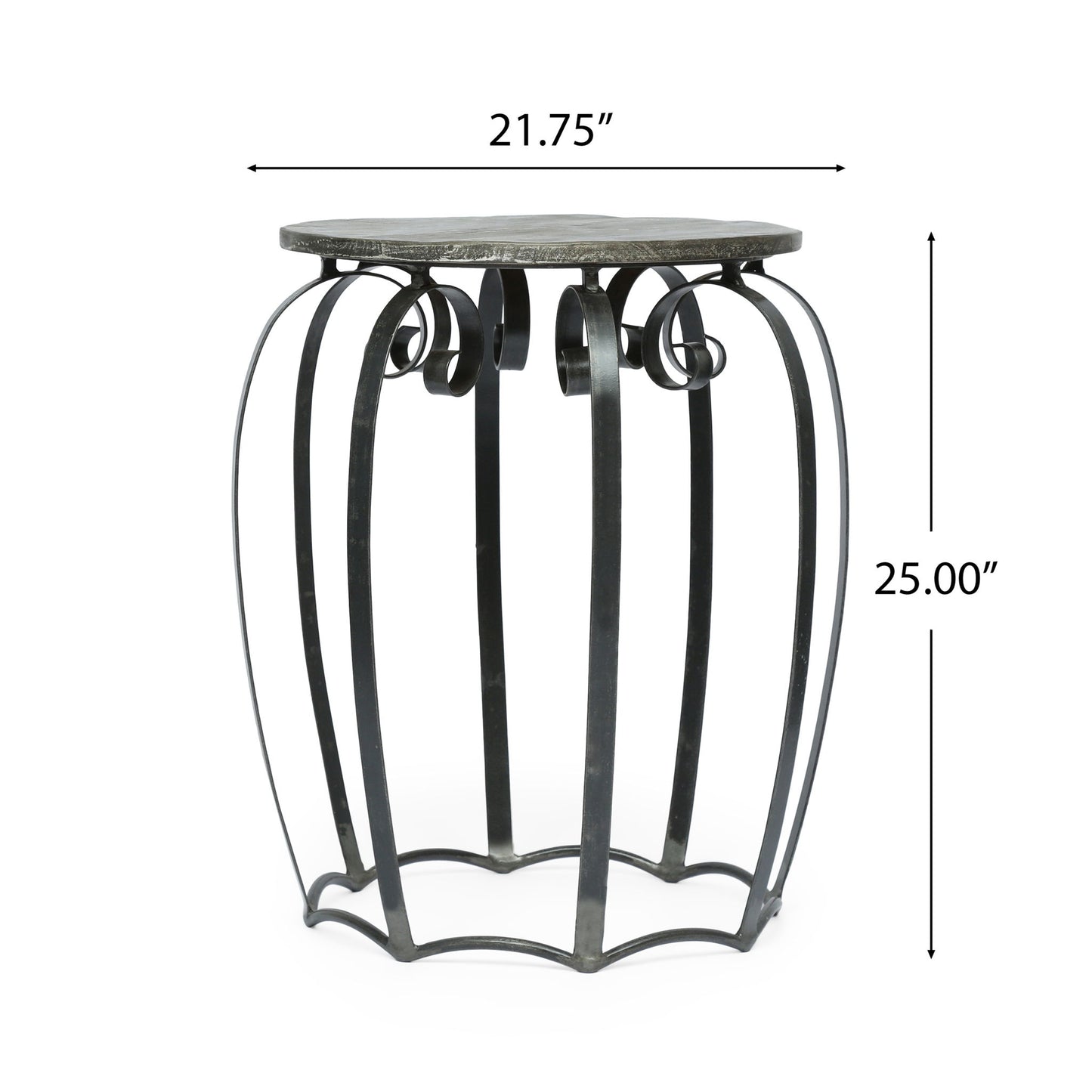 Modern Industrial End Table With Mango Wood Top And Iron Frame - Gray