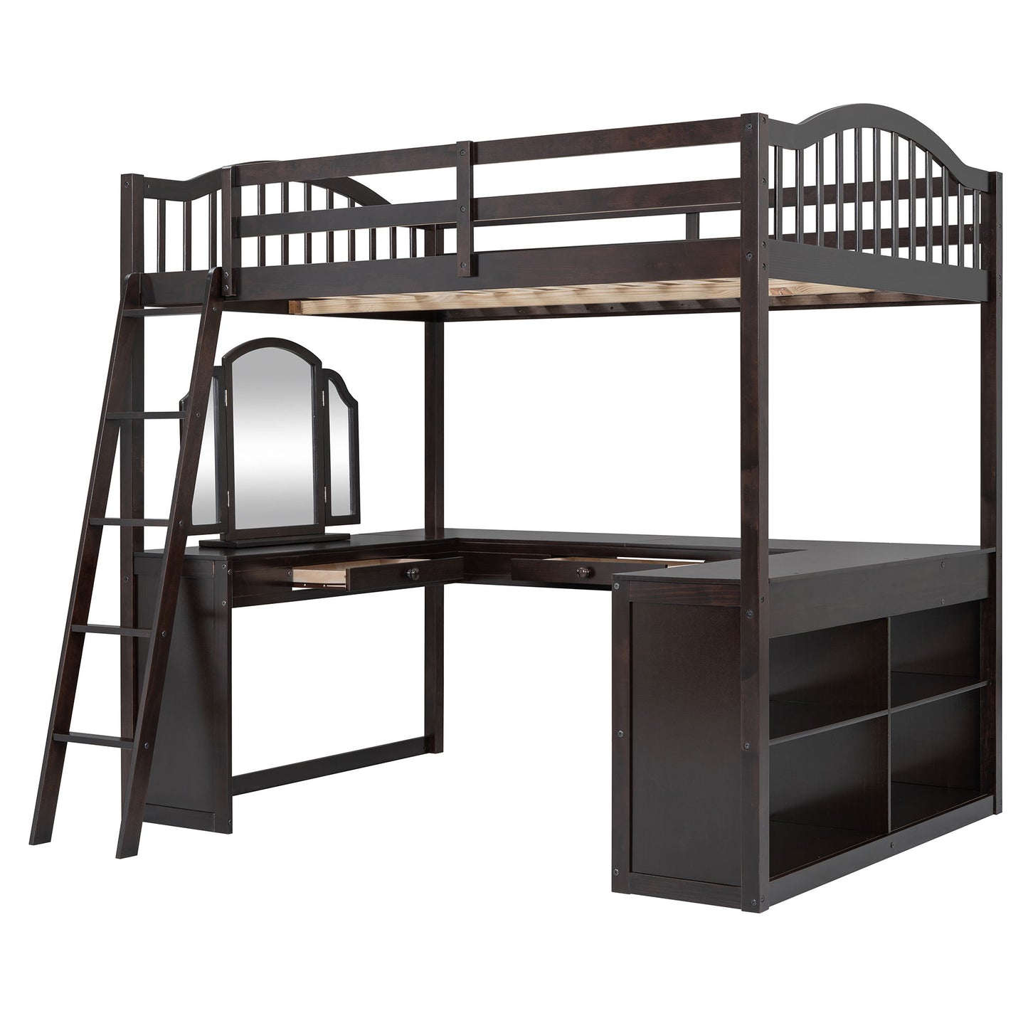 Loft Bed With Drawers, Cabinet, Shelves With Desk
