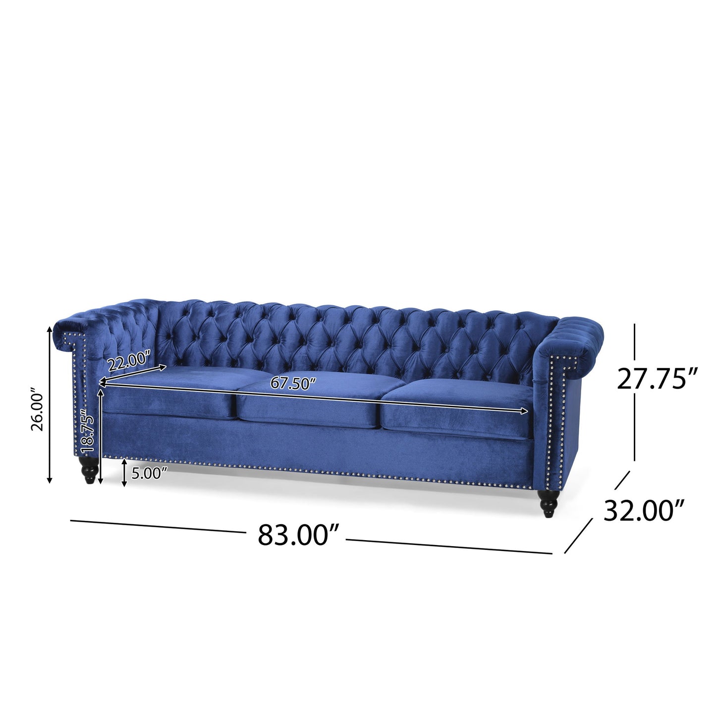 Chesterfield Style 3 Seater Sofa With Deep Button Tufting