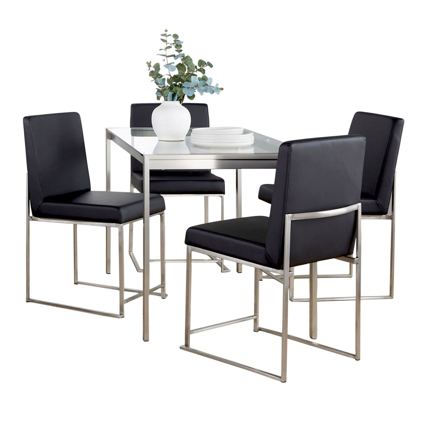 Fuji - High Back Contemporary Dining Set, Glass 5 Piece