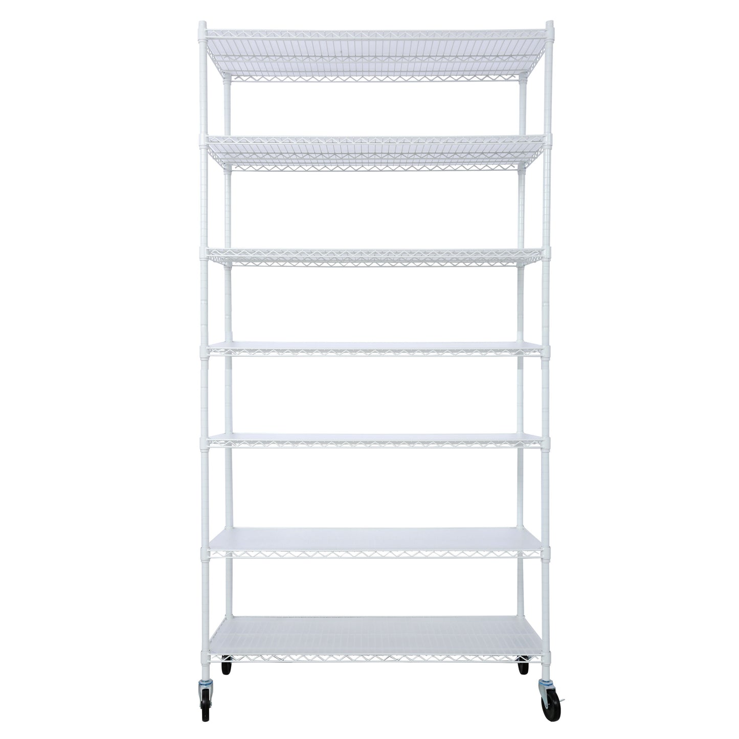 7 Tier Metal Shelf Wire Shelving Unit, 2450Lbs Heavy Duty Adjustable Storage Rack With Wheels & Shelf Liners For Closet Kitchen Garage Basement Commercial Shelving