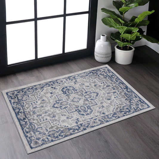 Marfi - 2' x 3' Oriental Non-Shedding Stylish And Stain Resistant Area Rug - Blue / Gray