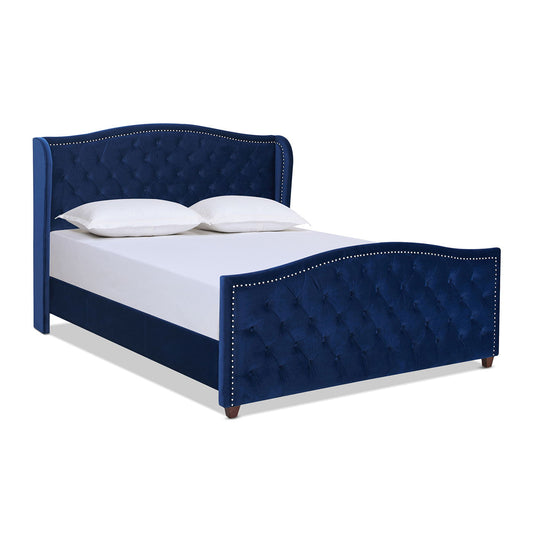 Marcella - King Upholstered Shelter Headboard Bed Set - Navy Blue