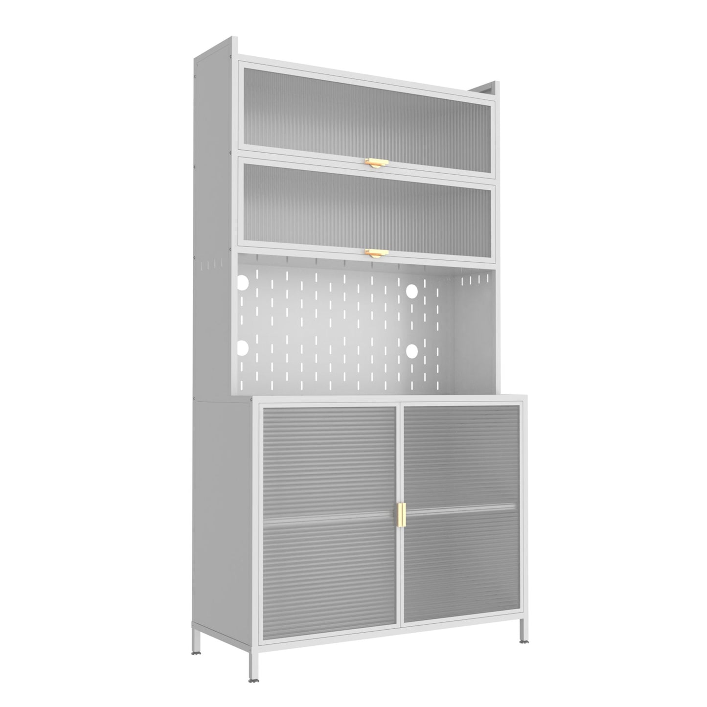 Tall Kitchen Pantry Cabinet With Flip Doors And Pegboard, Anti Tip Steel Storage Hutch