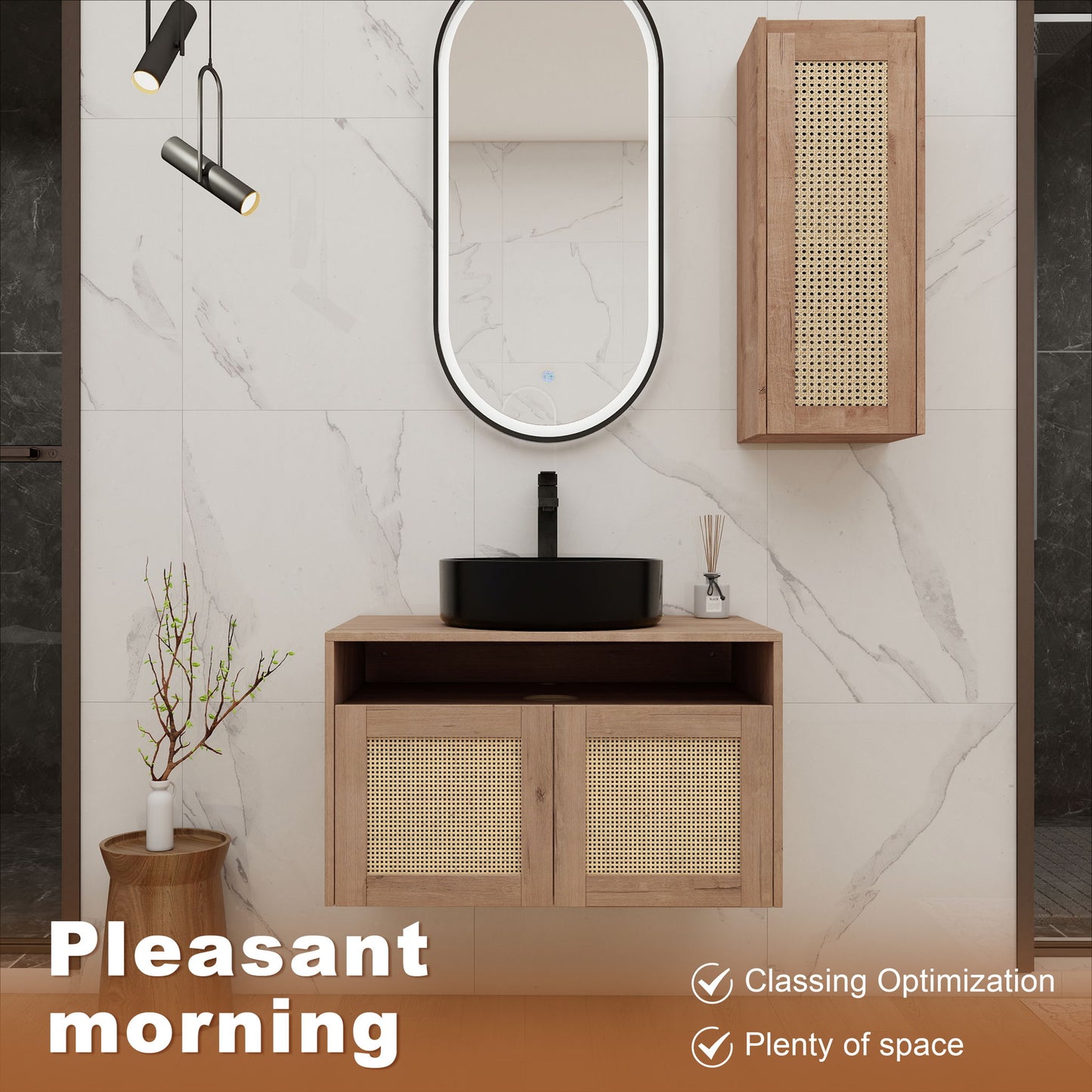 Bathroom Vanity With Art Sink And Side Cabinet, Float Mounting Design