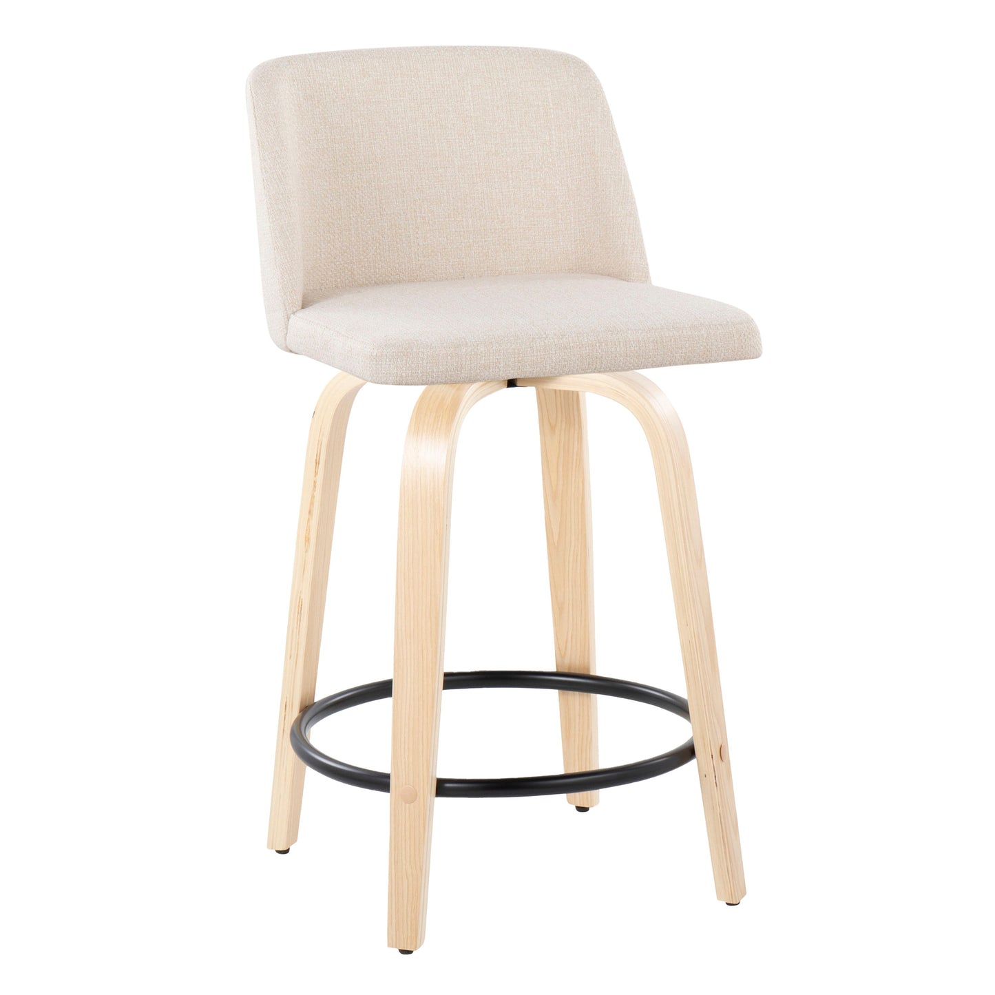 Toriano - Contemporary, Fixed Height Counter Stool With Swivel And Round Footrest (Set of 2)