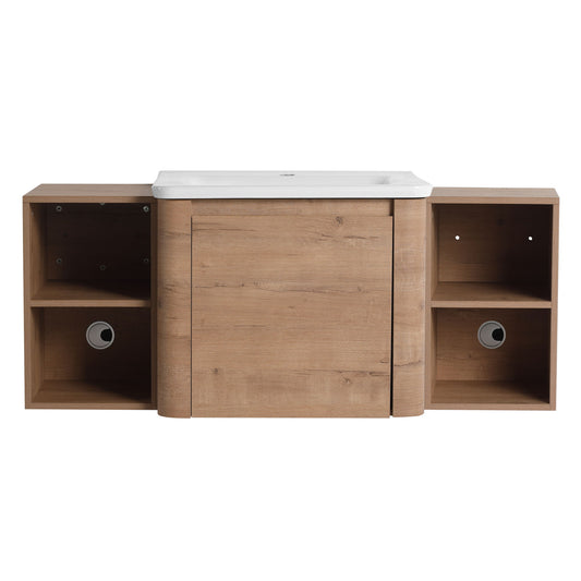 Wall Mounted Bathroom Vanity With Sink, Storage Shelves & Soft Close Door