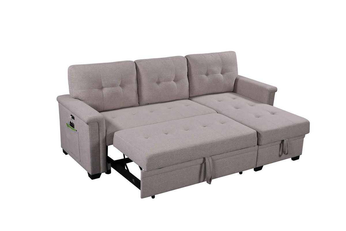 Nathan - Reversible Sleeper Sectional Sofa With Storage Chaise, USB Charging Ports And Pocket