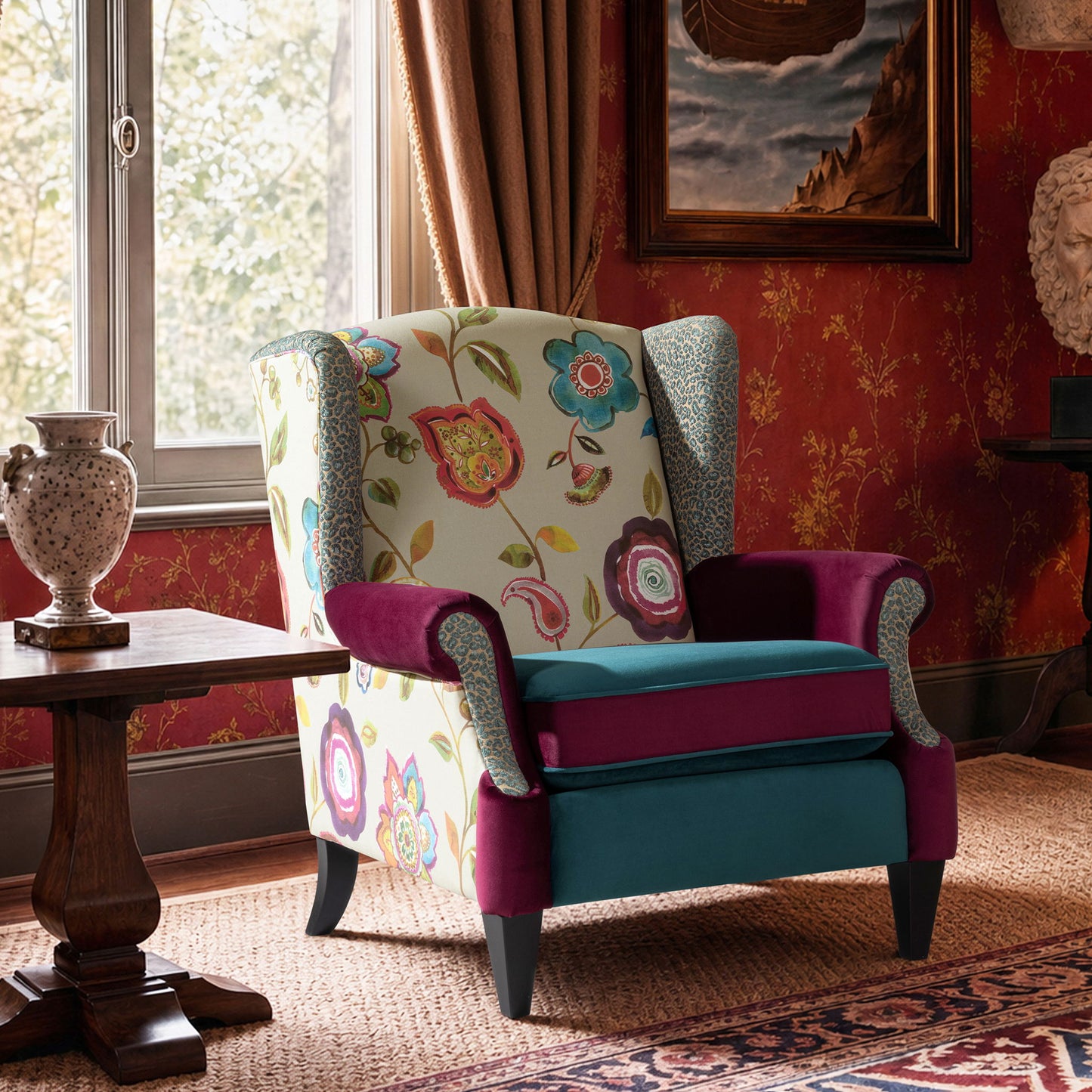 Anya - Wingback Accent Arm Chair - Blue