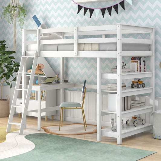 Twin Loft Bed With Desk, Ladder, Shelves