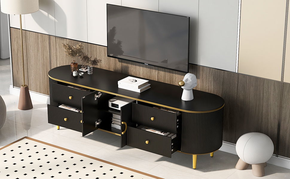 Modern TV Stand For TVs Up To 80", Entertainment Center With 4 Drawers And 1 Cabinet, Wood TV Console Table With Metal Legs And Handles For Living Room