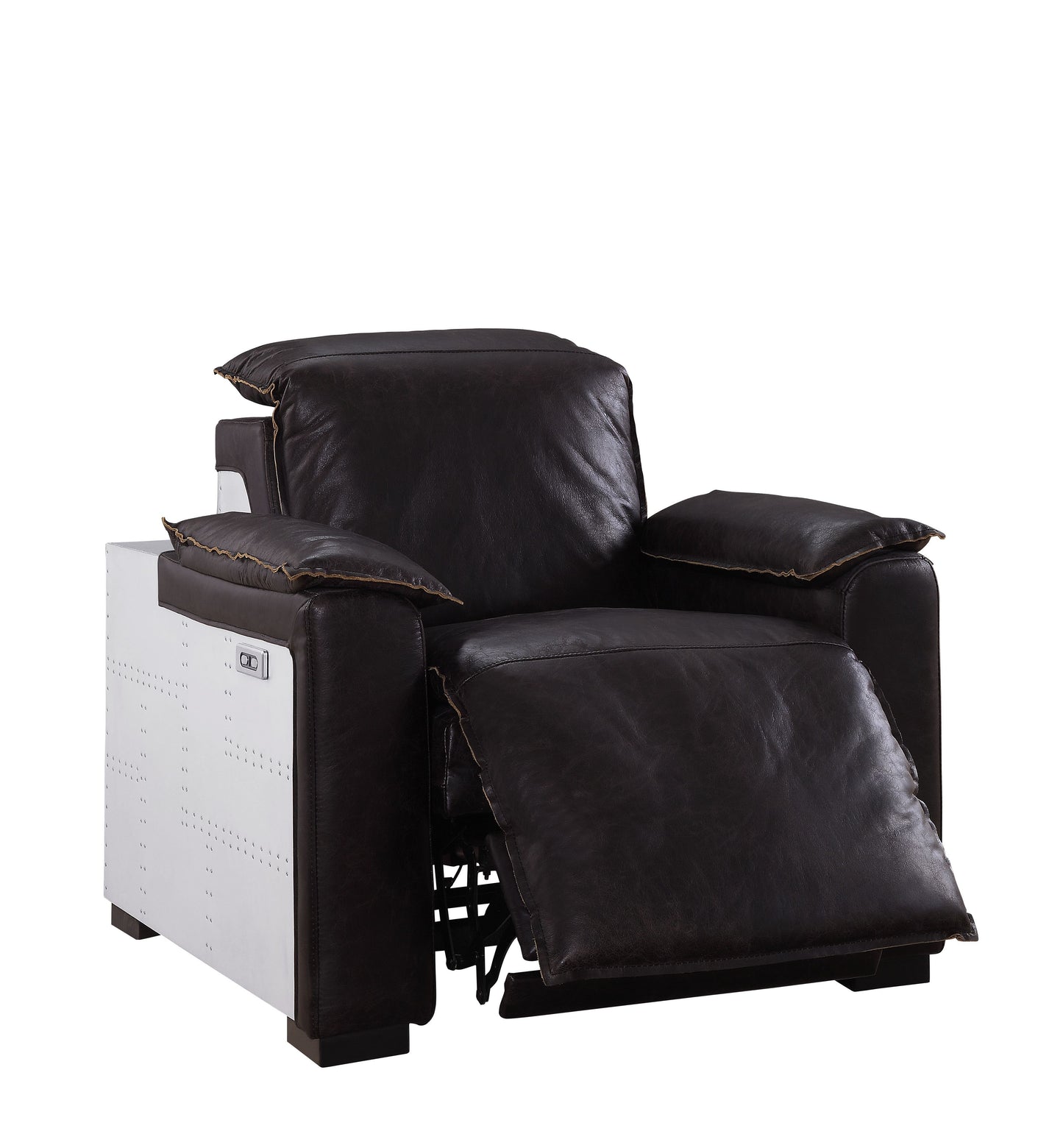 Misezon - Top Grain Leather Power Motion Recliner - Dark Brown