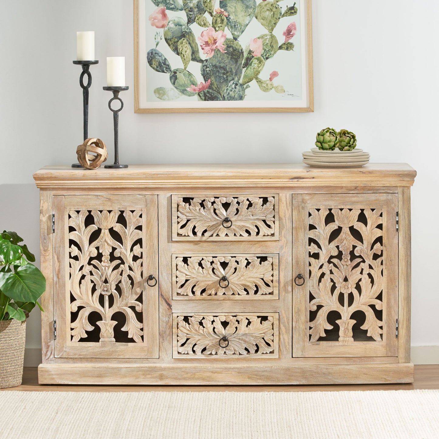 3 Drawer Sideboard Handcrafted - Antique White