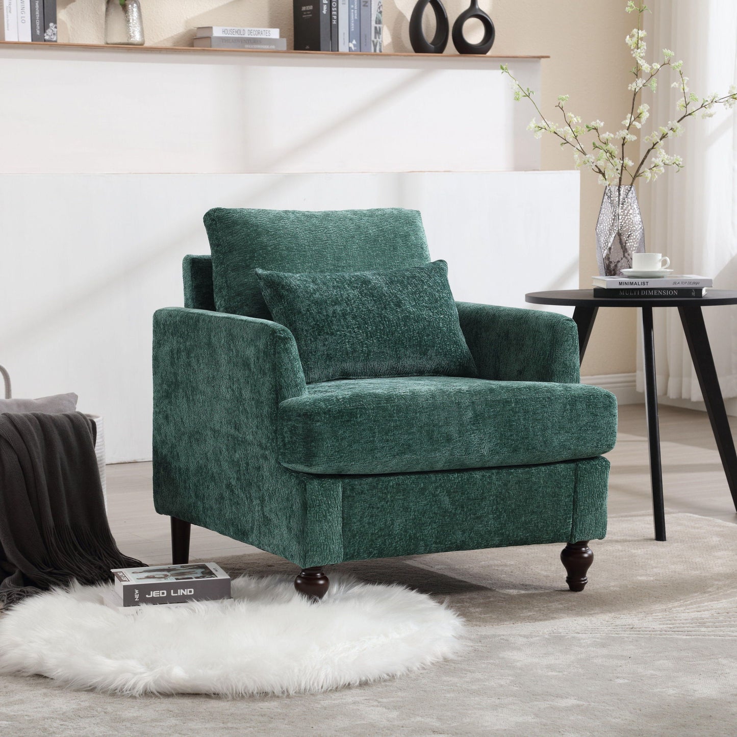 Modern Mid Century Wood Frame Armchair With Tufted Design