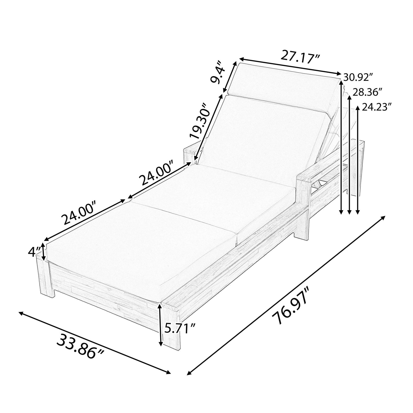Chaise Lounge Set With 4 Fold Cushion And Built In Headrest, 3 Position Adjustable, For Patio Pool - Cream / Teak