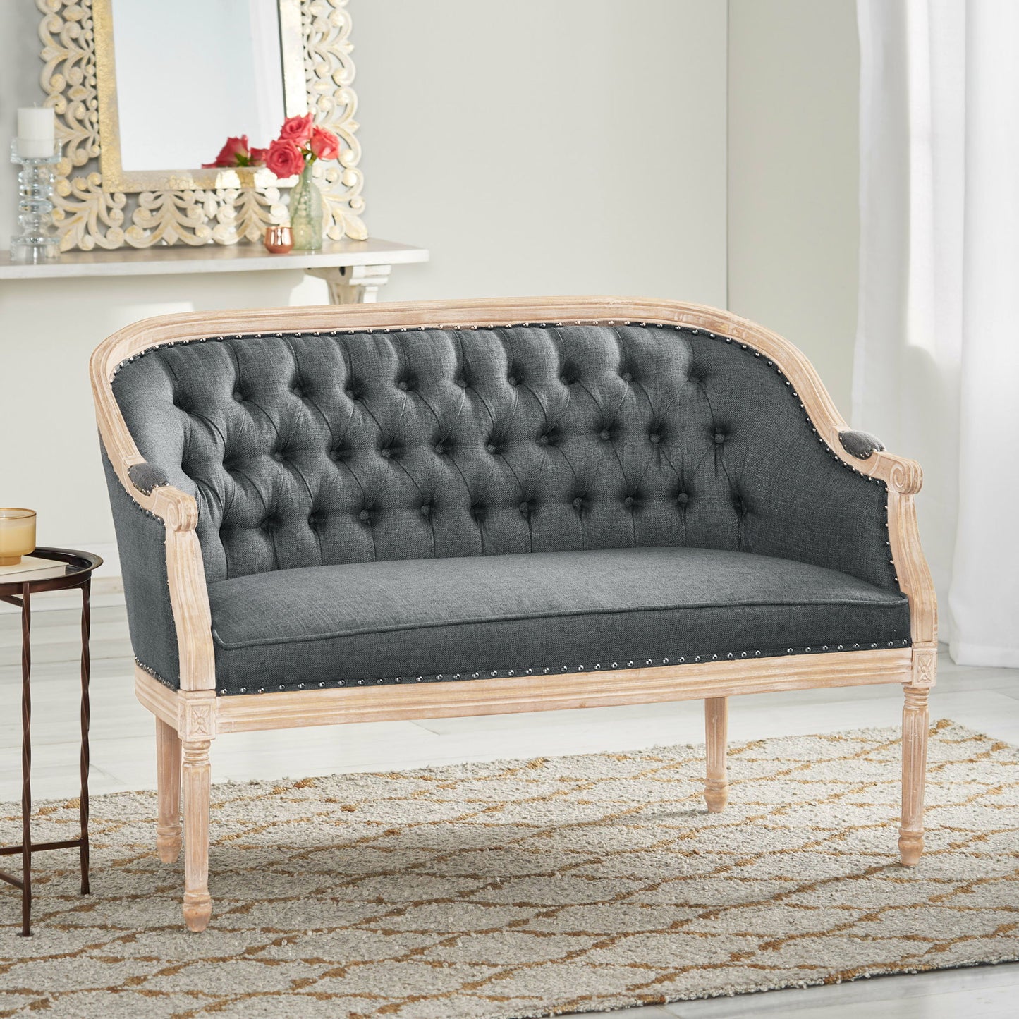 French Country Chesterfield Style Tufted Loveseat