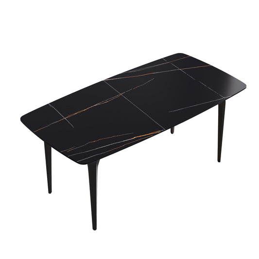 70.87" Modern Artificial Stone Curved Metal Leg Dining Table, Can Accommodate 6-8 People - Black