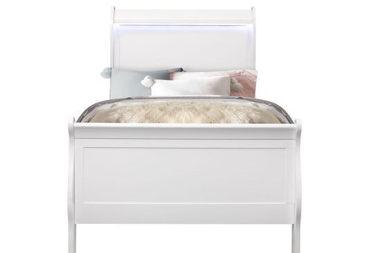 Charlie - Twin Bed With LED Headboard & Footboard - White