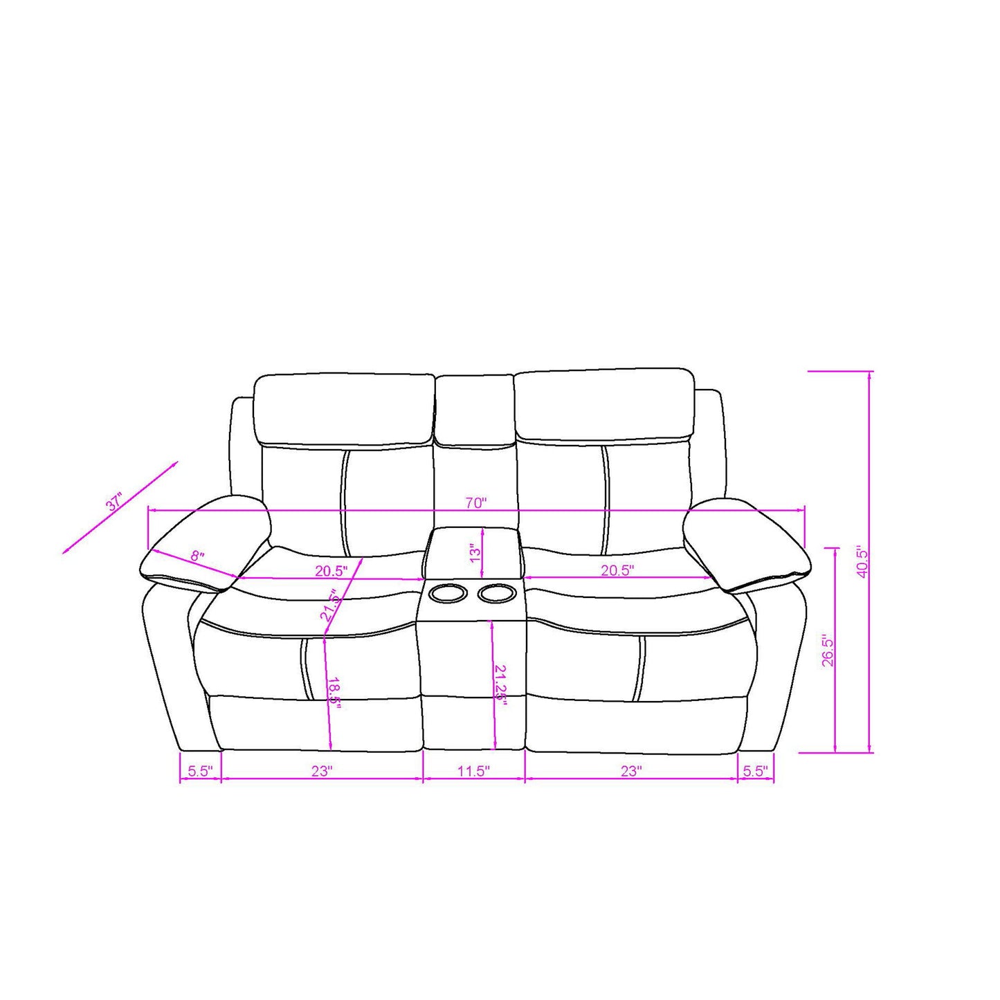 Blanche - Console Reclining Loveseat With LED Lights And Speakers
