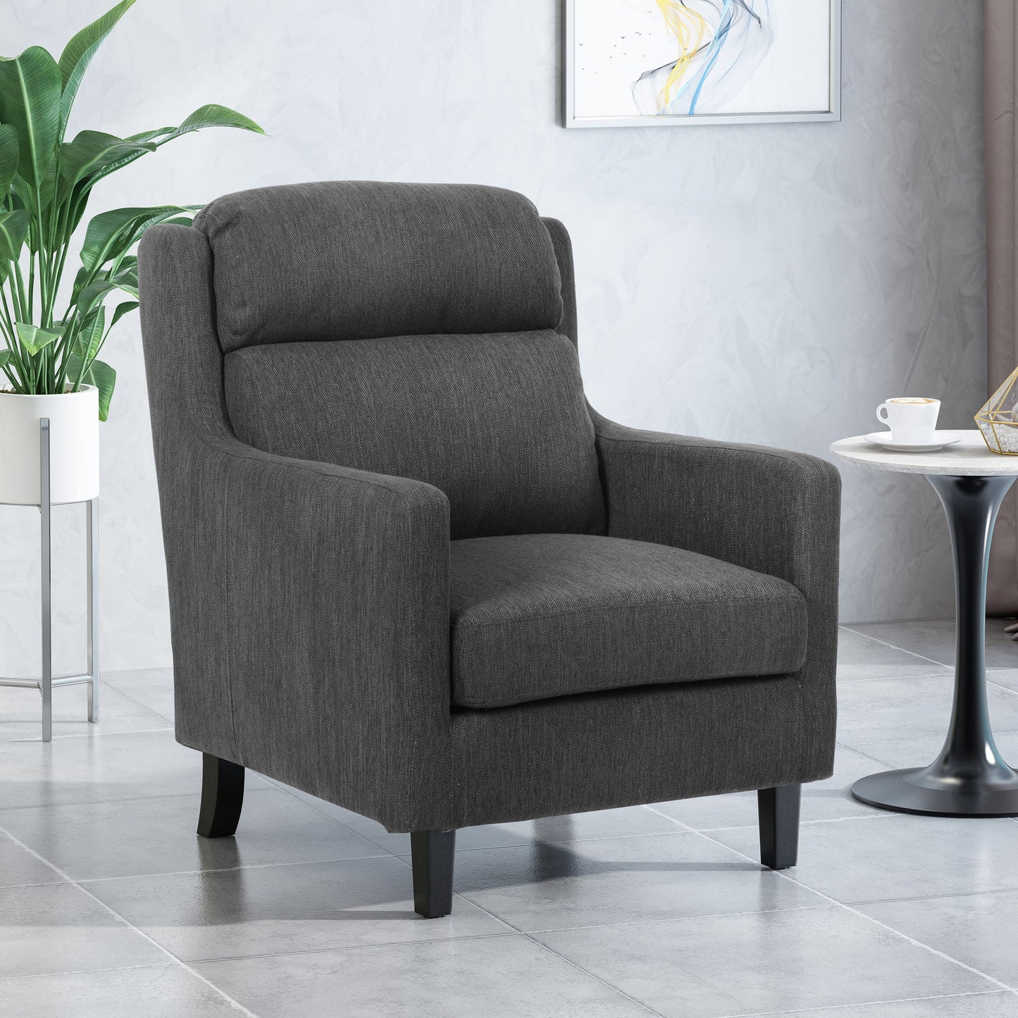 Contemporary Club Chair With Upholstered Fabric And Rubberwood Legs