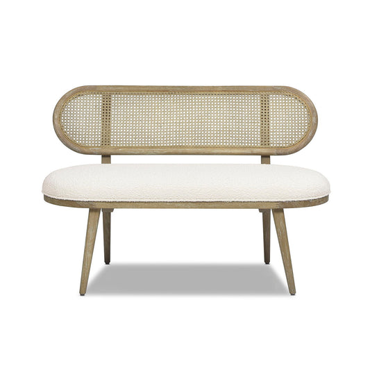 Havana - Cane Upholstered Bench Settee - Ivory White