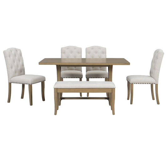 Dining Table Set With 4 Upholstered Chairs And Bench