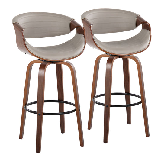 Symphony - Mid Century Modern Fixed Height Barstool With Swivel With Round Footrest (Set of 2)