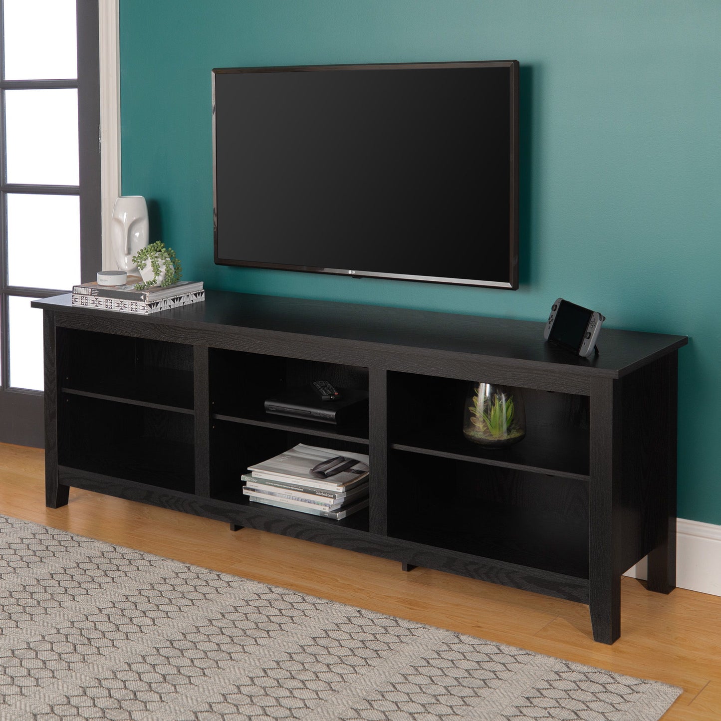 Modern Transitional 3 Shelf Open Storage 70" TV Stand For 80" TVs