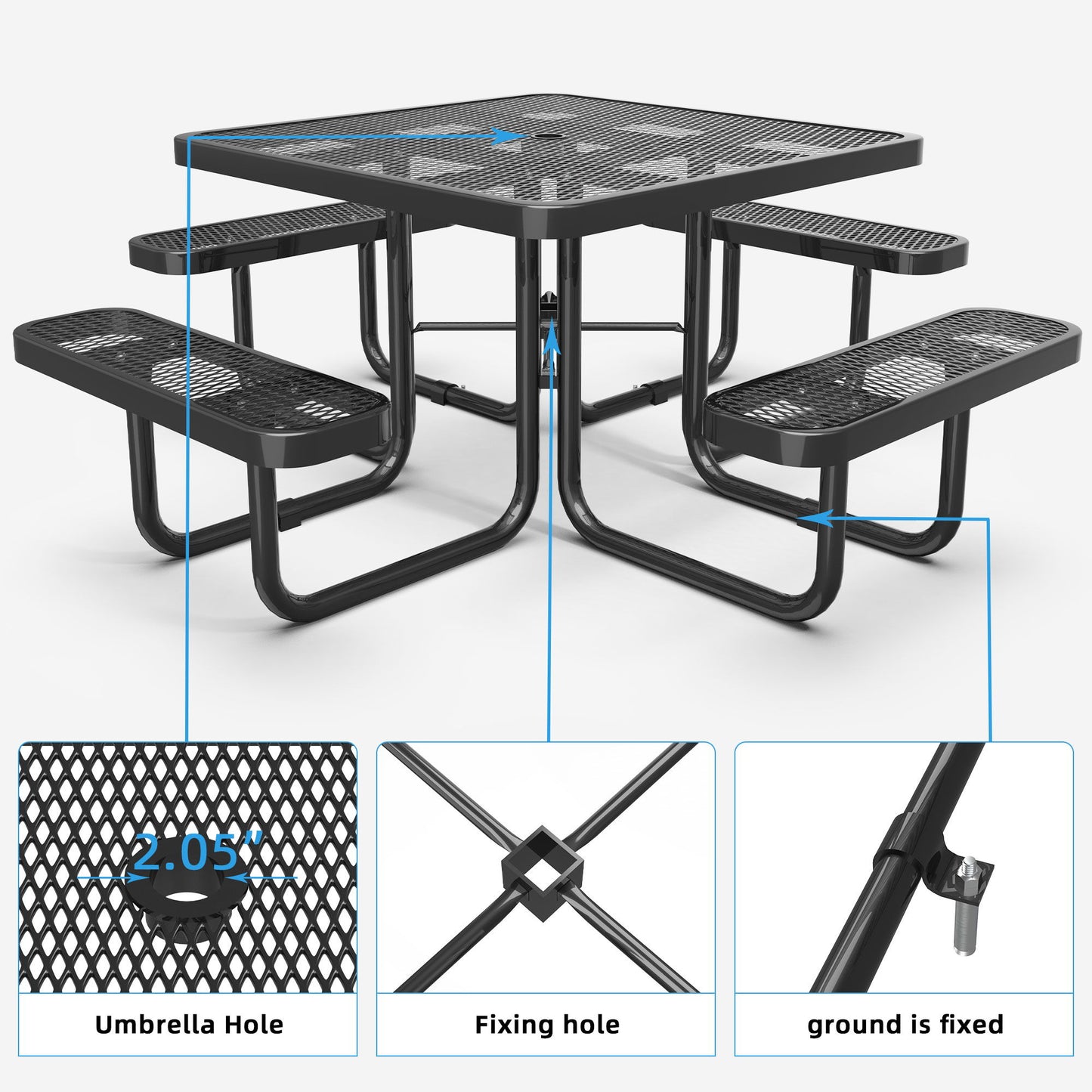 Square Outdoor Picnic Table With Umbrella Pole