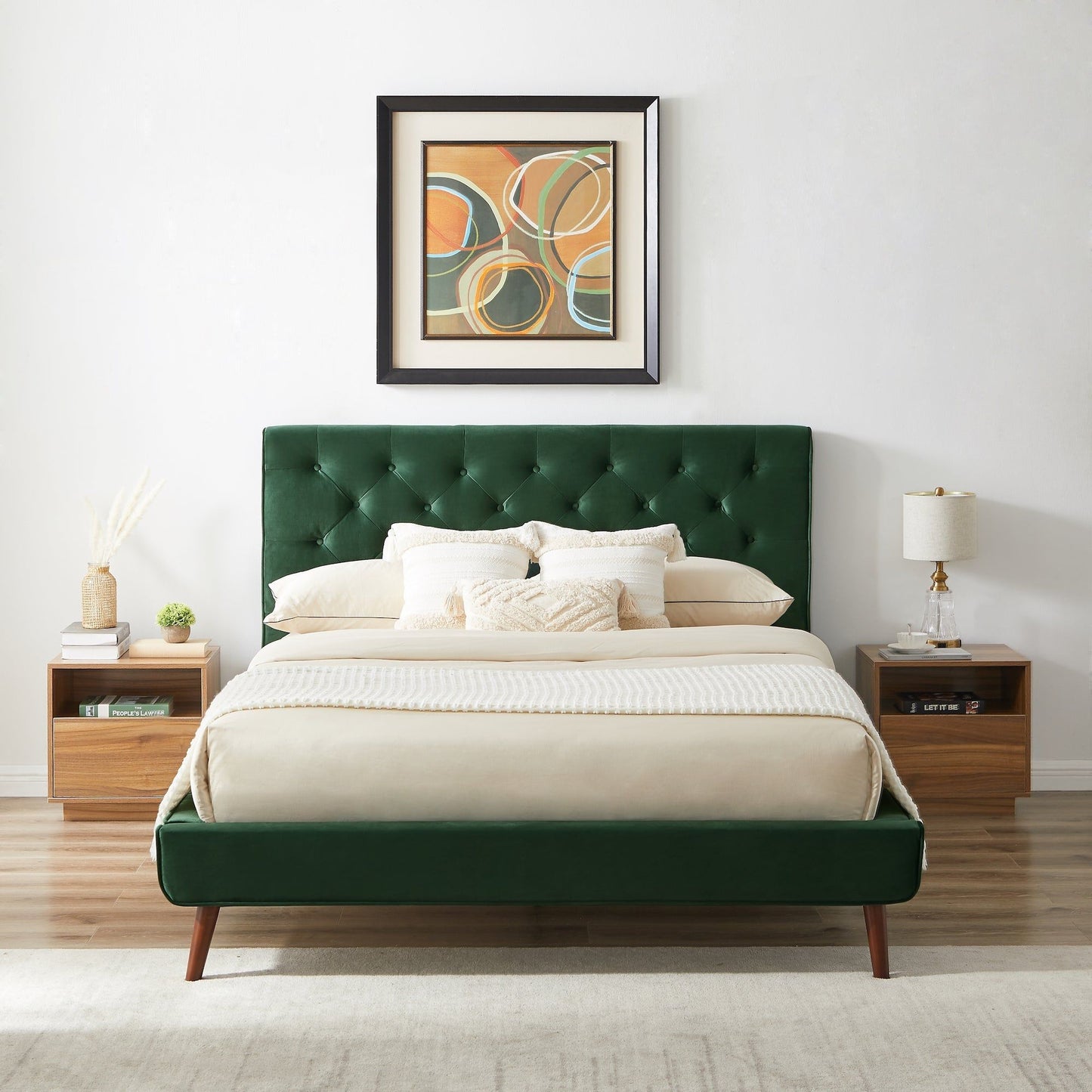 Dillon - Velvet Platform Bed Queen Size - Green